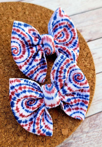 Red, White, And Blue Tie Dye Piggies Fabric Bows