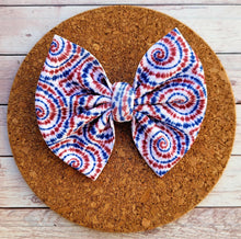 Load image into Gallery viewer, Red, White, And Blue Tie Dye Fabric Bow
