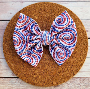 Red, White, And Blue Tie Dye Fabric Bow