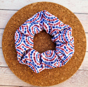 Red, White, And Blue Tie Dye Scrunchie