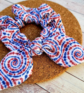 Red, White, And Blue Tie Dye Bow Scrunchie