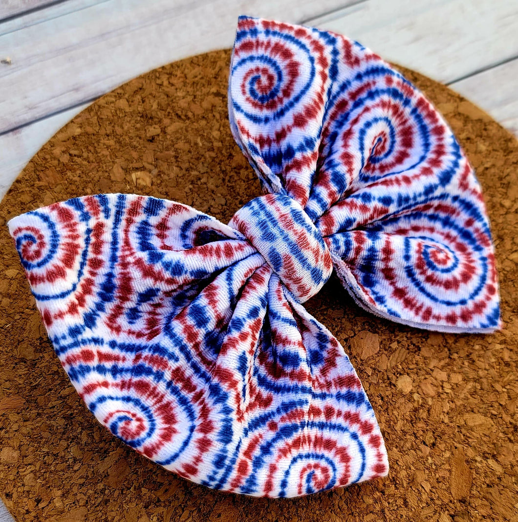 Red, White, And Blue Tie Dye Fabric Bow