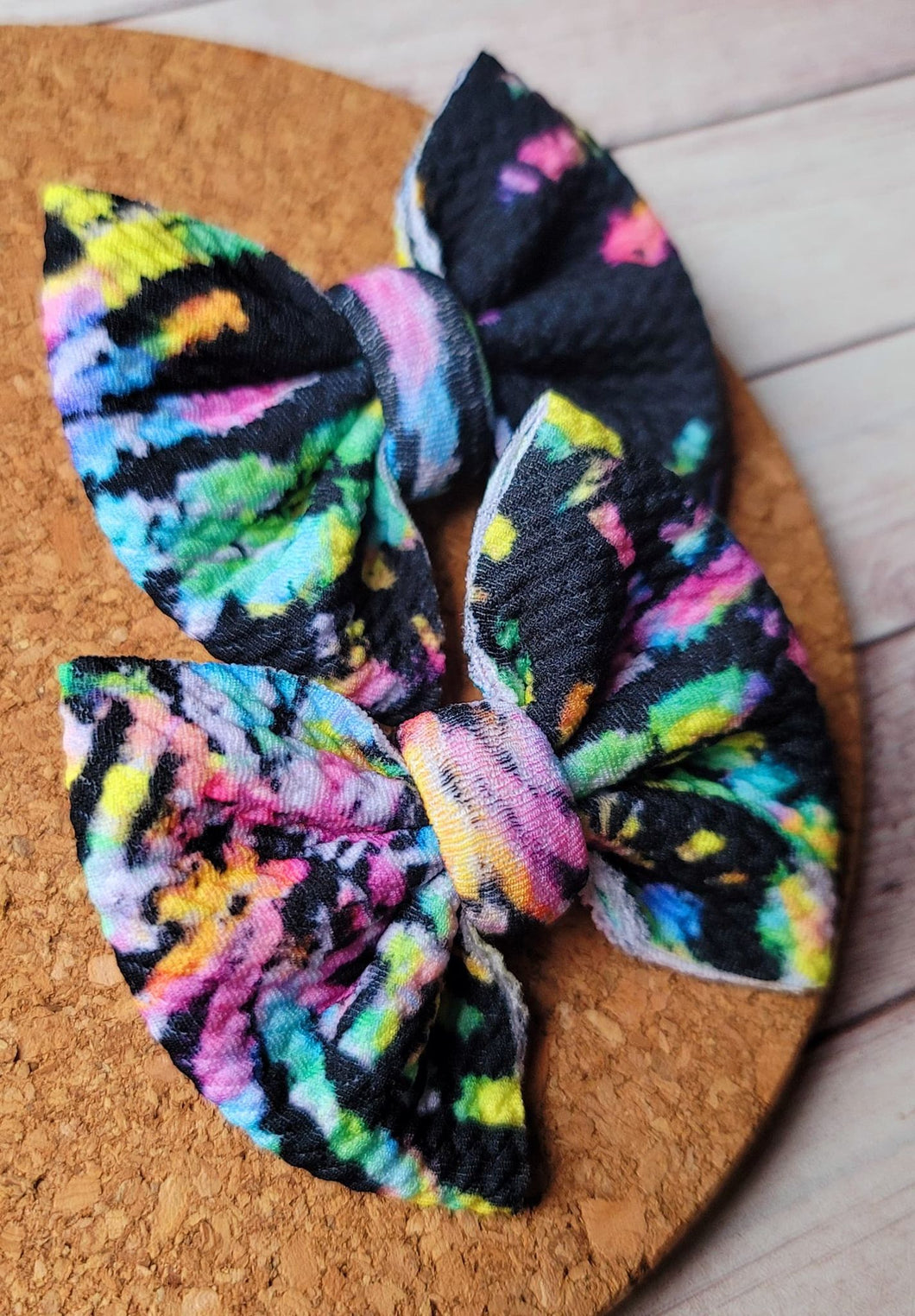 Neon Tie Dye Piggies Fabric Bows