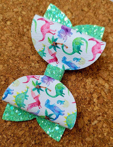 Dinos Glitter Layered Leatherette Bow