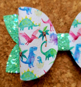 Dinos Glitter Layered Leatherette Bow