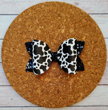 Load image into Gallery viewer, Cow Print Glitter Layered Leatherette Bow
