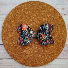 Load image into Gallery viewer, Dark Flowers Glitter Layered Leatherette Bow
