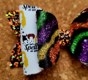 3 Witches Chunky Glitter Layered Leatherette Bow
