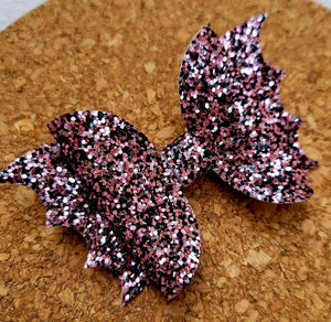 Bat Pink & Black Glitter Layered Leatherette Bow