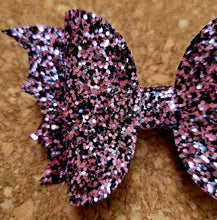 Load image into Gallery viewer, Bat Pink &amp; Black Glitter Layered Leatherette Bow
