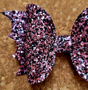 Bat Pink & Black Glitter Layered Leatherette Bow