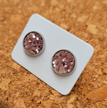 Load image into Gallery viewer, Light Rose Metallic Glitter Vegan Leather Medium Earring Studs
