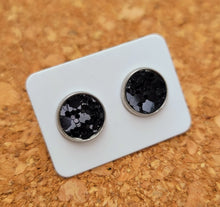 Load image into Gallery viewer, Jet Black Glitter Vegan Leather Medium Earring Studs
