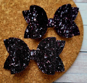 Black Cherry Glitter Layered Leatherette Piggies Bow