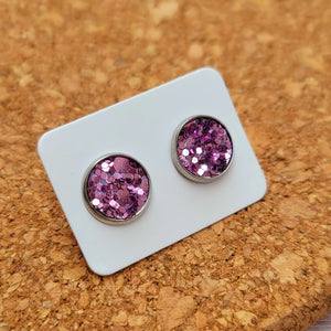 Pearl Purple Metallic Glitter Vegan Leather Medium Earring Studs