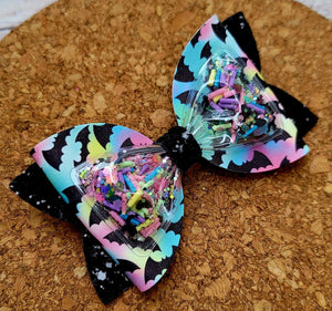 Pastel Bats Rhinestone Shaker Chunky Glitter Layered Leatherette Bow