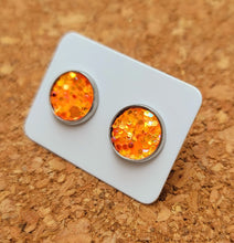 Load image into Gallery viewer, Orange Glitter Vegan Leather Medium Earring Studs

