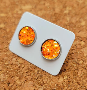 Orange Glitter Vegan Leather Medium Earring Studs