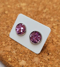 Load image into Gallery viewer, Pearl Purple Metallic Glitter Vegan Leather Medium Earring Studs
