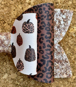 Cheetah Pumpkins Chunky Glitter Layered Leatherette Bow