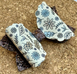 Leaves Scallop Glitter Layered Leatherette Bow