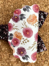 Load image into Gallery viewer, Plum Fall Flowers Layered Leatherette Bow
