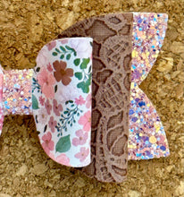 Load image into Gallery viewer, Vintage Fall Flowers Chunky Glitter Layered Leatherette Bow
