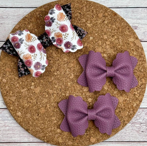 Plum Fall Flowers Layered Leatherette Bow