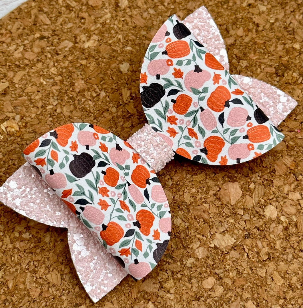 Pale Pink Pumpkins Layered Leatherette Bow