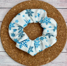 Load image into Gallery viewer, Blue Snowflakes Scrunchie
