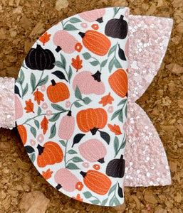Pale Pink Pumpkins Layered Leatherette Bow