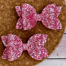 Load image into Gallery viewer, Pink Ice Glitter Layered Leatherette Piggies Bow
