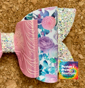 Iridescent Flowers Chunky Glitter Layered Leatherette Bow