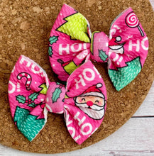 Load image into Gallery viewer, Pink Christmas Small Fabric Piggies Bows
