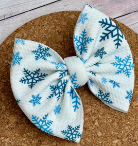 Blue Snowflakes Fabric Bow