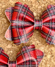 Load image into Gallery viewer, Christmas Plaid Butter Layered Leatherette Piggies Bow
