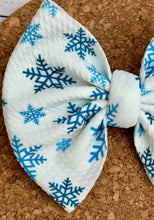 Load image into Gallery viewer, Blue Snowflakes Fabric Bow
