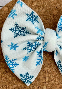 Blue Snowflakes Fabric Bow