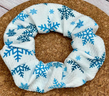 Load image into Gallery viewer, Blue Snowflakes Scrunchie
