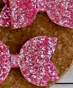 Pink Ice Glitter Layered Leatherette Piggies Bow