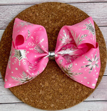Load image into Gallery viewer, Pink and Silver Snowflake JUMBO bow
