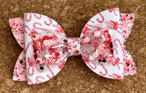 Candy Cane Shaker Chunky Glitter Layered Leatherette Bow