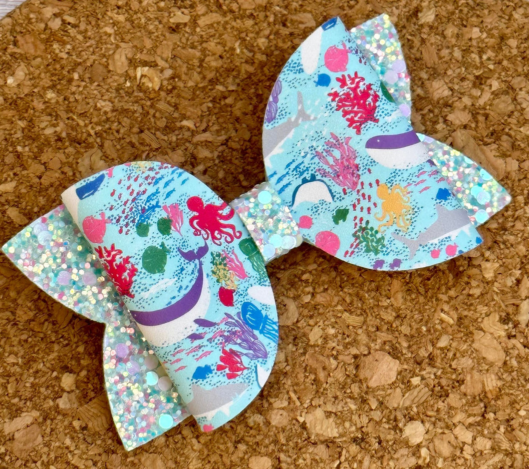 Under The Sea Glitter Layered Leatherette Bow