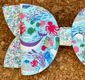 Under The Sea Glitter Layered Leatherette Bow