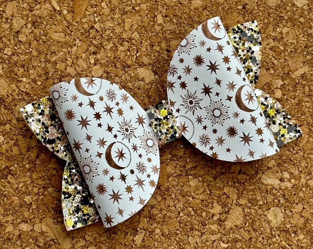 Celestial Glitter Layered Leatherette Bow
