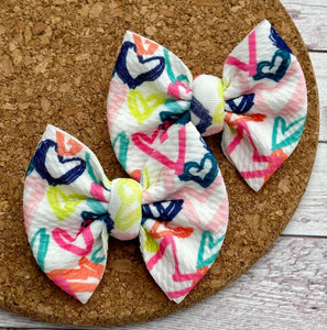 Multi Hearts Piggies Fabric Bows