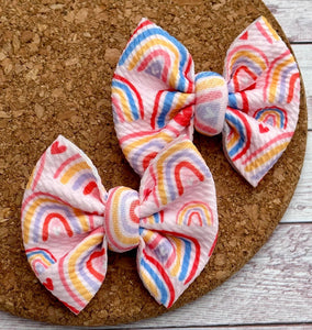 Rainbows and Hearts Piggies Fabric Bows