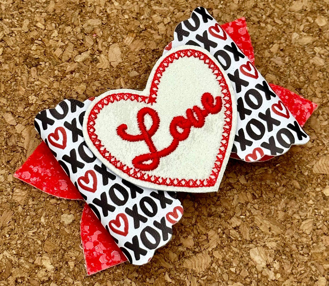 XOXO Love Feltie Glitter Layered Leatherette Bow