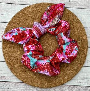 Valentine's Hearts Brushstrokes Bow Scrunchie