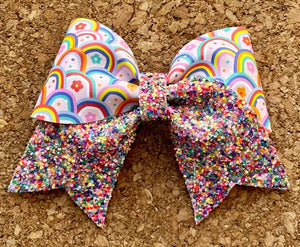 Rainbow Glitter Mini Cheer Leatherette Bow